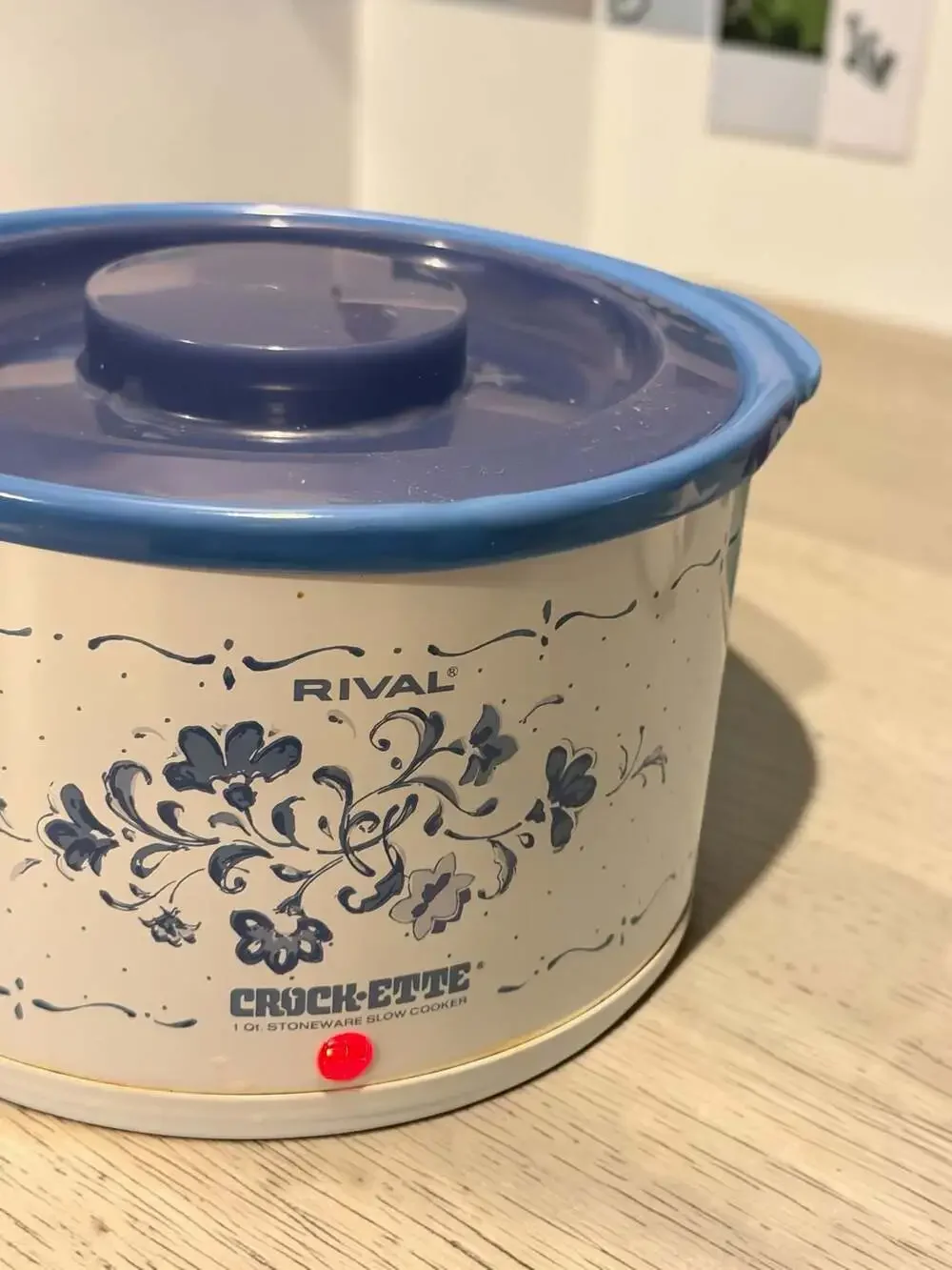 Rival Crock-Ette 1 Qt Stoneware Slow Cooker, Blue Floral Pattern